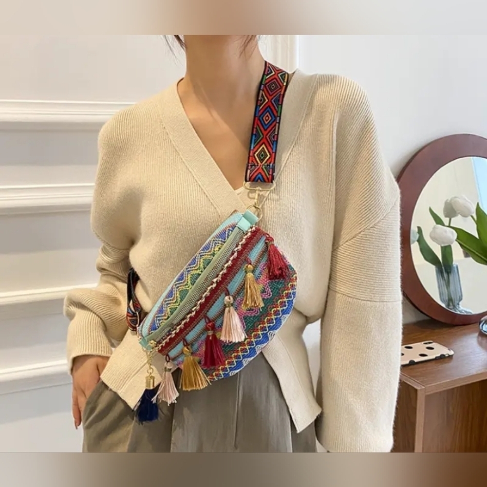 New! Boho Inspired Colorful Tassel Crossbody Bag NWT!